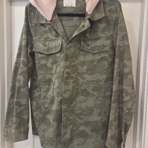 Caslon Olive Camo Field Jacket with Pink Hood